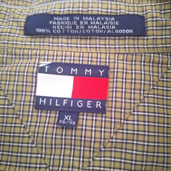 Tommy Hilfiger Button Up Men's Shirt Long Sleeve Olive Green 100% Cotton VTG XL - Picture 6 of 10